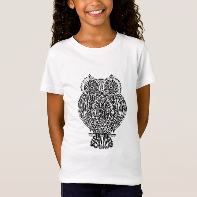 Utsmyckad uggla för inspirerad hand plockade t-shirt (Framsida)
