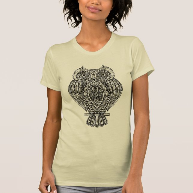 Utsmyckad uggla för inspirerad hand plockade t shirt (Framsida)