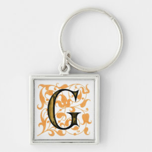 Utsmyckad vintageMonogram 'G Fyrkantig Silverfärgad Nyckelring