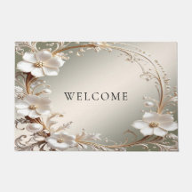 Utsmyckad vit blomdoormat