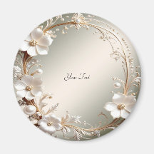 Utsmyckad vit blomster ram magnet