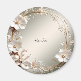 Utsmyckad vit blomster ram magnet