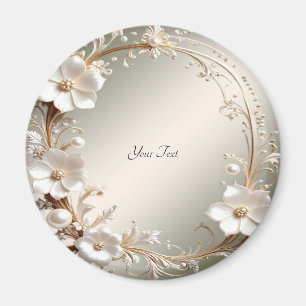 Utsmyckad vit blomster ram magnet