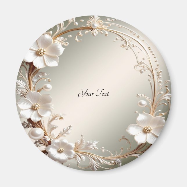 Utsmyckad vit blomster ram magnet (Framsidan)