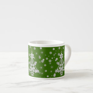 Utsmyckad vitjulgran & snöflingor espressomugg