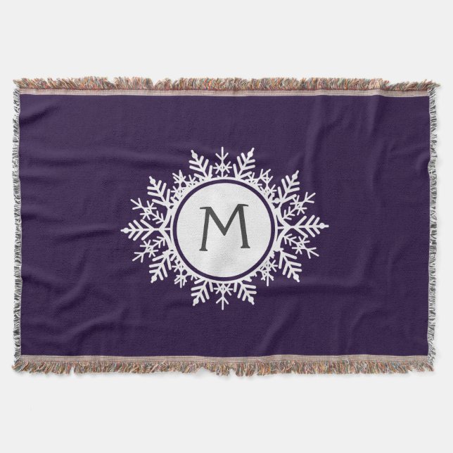 Utsmyckad vitSnowflakeMonogram på lilor Mysfilt (Framsidan)