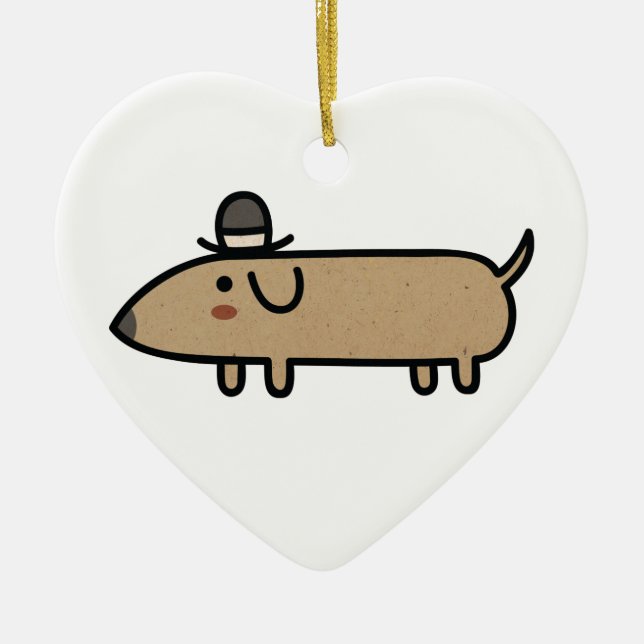 Utsmyckad Wienerhund med hatten Julgransprydnad Keramik (Framsidan)