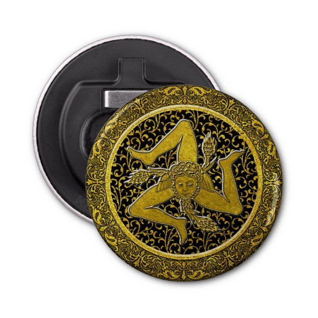 Utsmyckade barocka Sicilian Trinacria Flasköppnare (Framsidan)