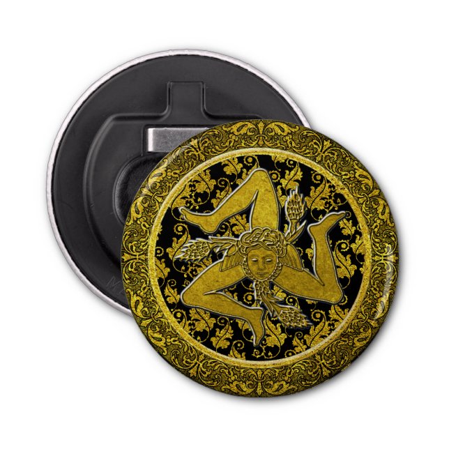 Utsmyckade barocka Sicilian Trinacria Flasköppnare (Framsidan)