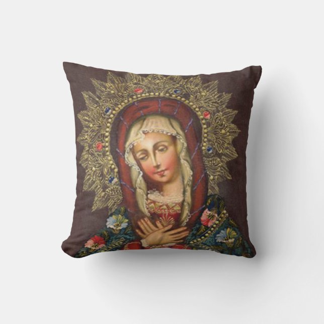 Utsmyckade jungfruliga Mary Madonna blommor Kudde (Framsida)