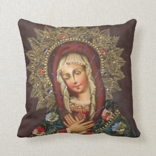 Utsmyckade jungfruliga Mary Madonna blommor Kudde