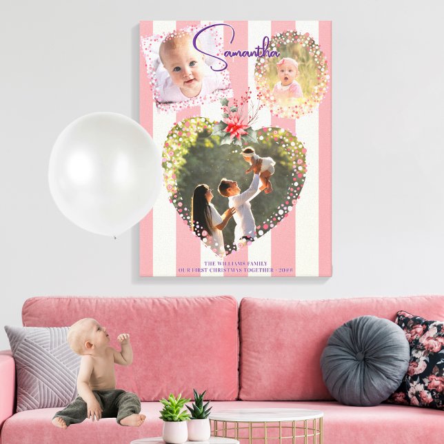 Utsmyckade ramar 3 bilder Rosa Första julen Minnes (Ornate Frames 3 Photo Pink 1st Christmas Milestone Foam Board Nursery Decor Family Keepsake Gift)