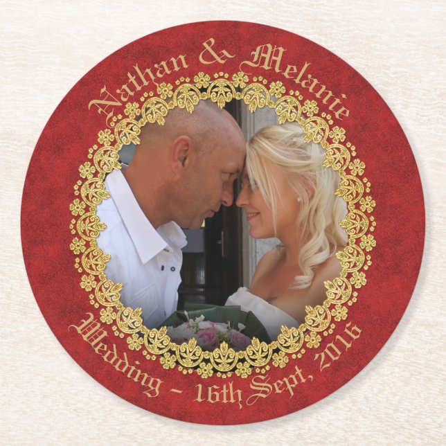 Utsmyckade rött och guld underlägg papper rund (Framsidan)