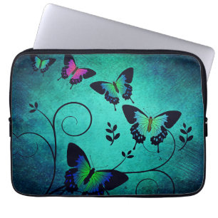 Utsmyckade smyckesfjärilar teal laptop fodral