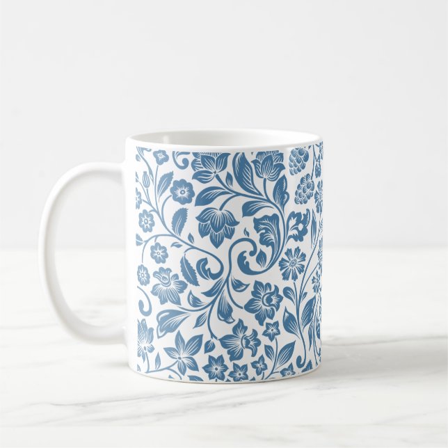 Utsmyckat Blått och Vitt Blommönster med Rankor Kaffemugg (Vänster)