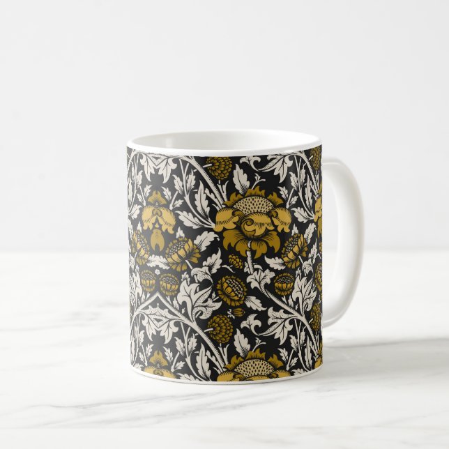 Utsmyckat blommönster med stora gyllene blommor kaffemugg (Framsida höger)