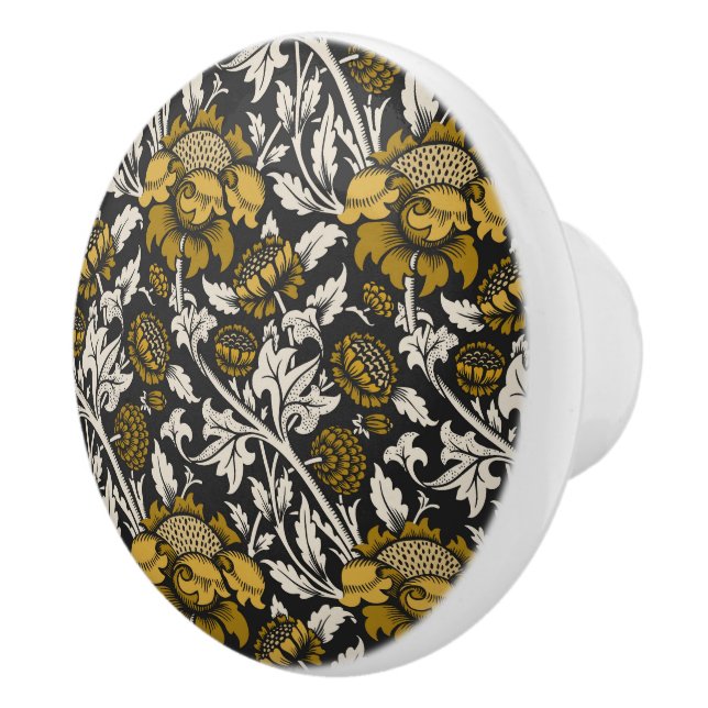 Utsmyckat blommönster med stora gyllene blommor knopp (Höger)
