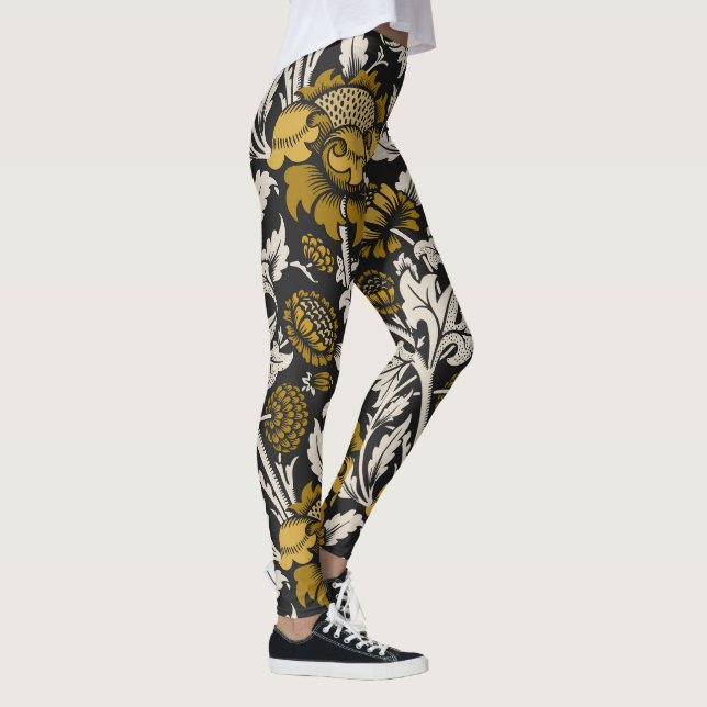 Utsmyckat blommönster med stora gyllene blommor leggings (Höger)