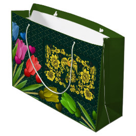 Utsmyckat blomstermönster i guld på mörkgrön bakgr