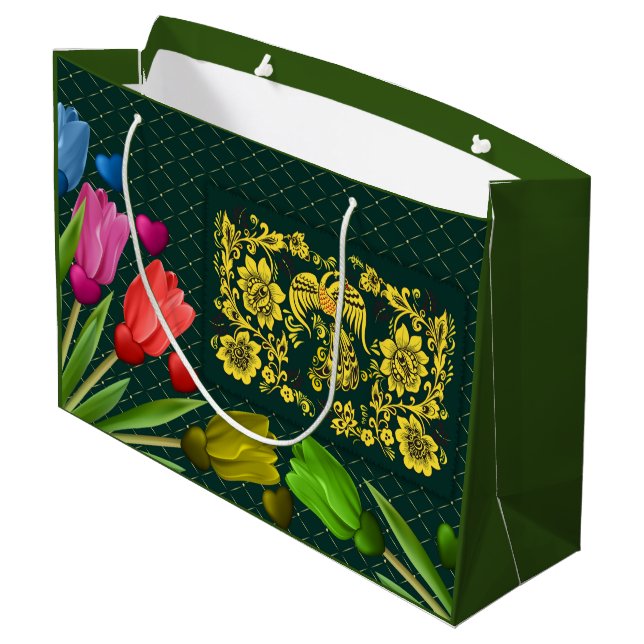 Utsmyckat blomstermönster i guld på mörkgrön bakgr (Baksidan Vinklad)
