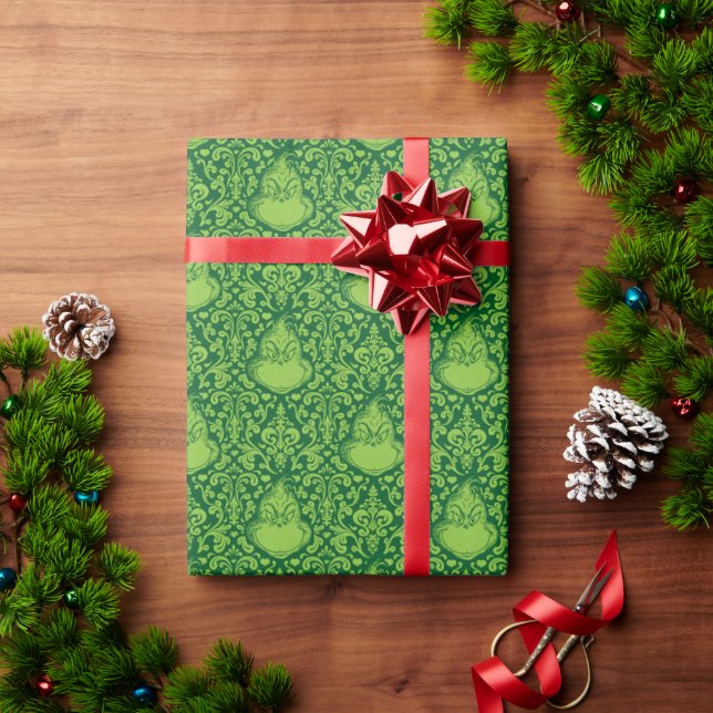 Utsmyckat Grön Grinch-mönster Presentpapper (Julgåva)