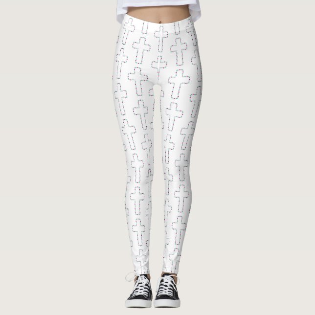 Utsmyckat kors med blommor leggings (Framsida)