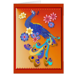 Utsmyckat påfågel- och blommakort hälsningskort