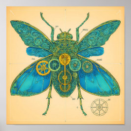 Utsmyckat tekniskt diagram: Steampunk-insekt Poster