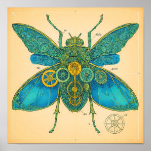 Utsmyckat tekniskt diagram: Steampunk-insekt Poster