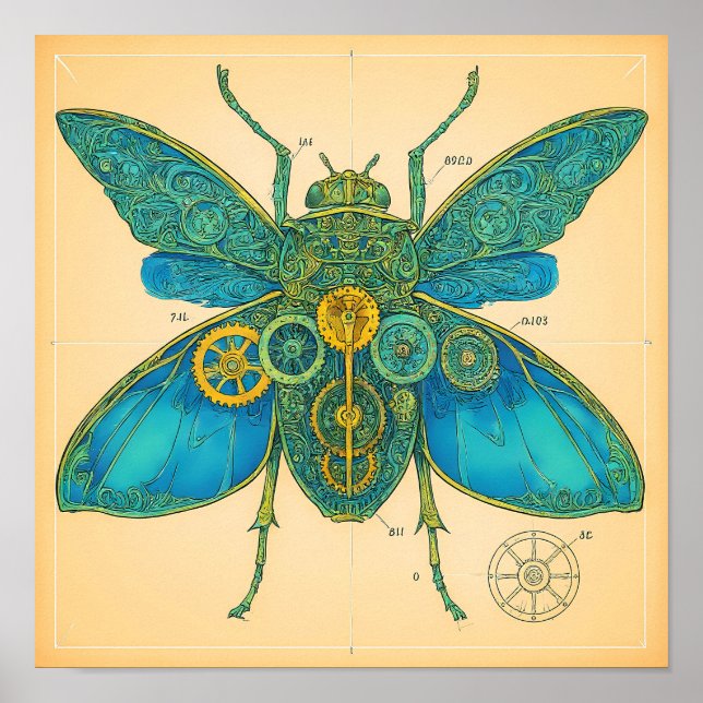 Utsmyckat tekniskt diagram: Steampunk-insekt Poster (Framsidan)