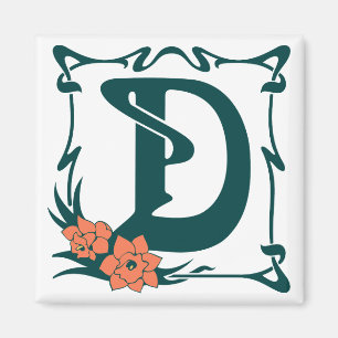 Utsmyckat vintageart nouveaubrev D Magnet