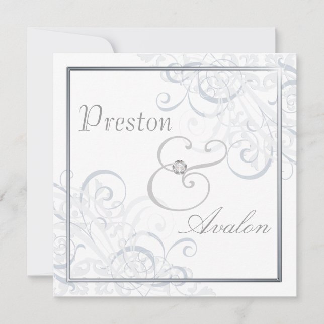 Utsökt barock inbjudan för silverrullavit (Framsida)