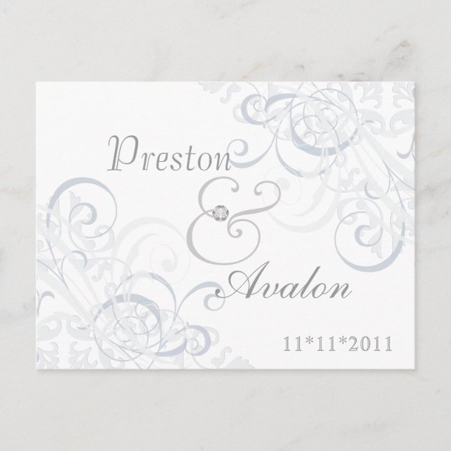 Utsökt Barock Save The Date Silver Postkort Meddelande Vykort (Framsida)