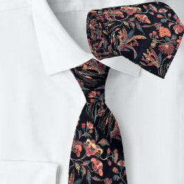 Utsökt Blommigt, botaniskt Vintage svart Slips