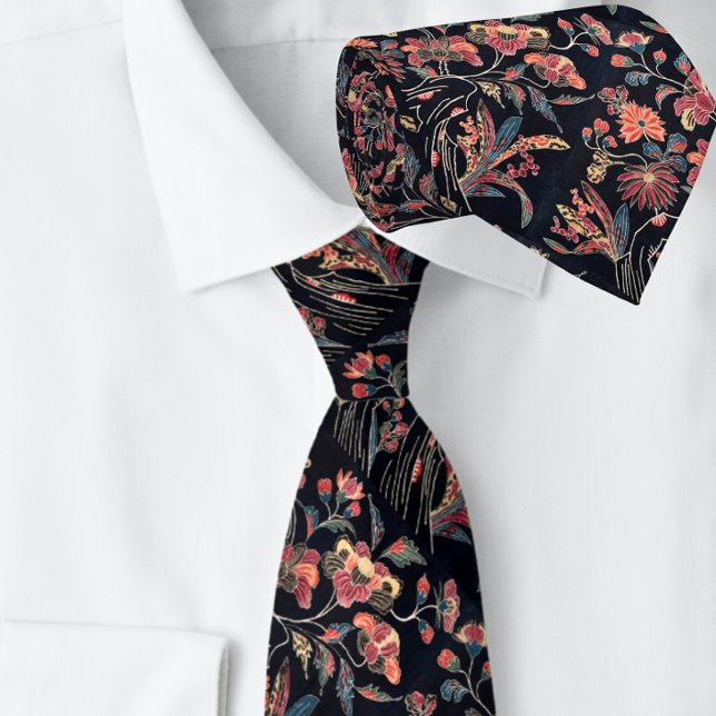 Utsökt Blommigt, botaniskt Vintage svart Slips (Skapare uppladdad)