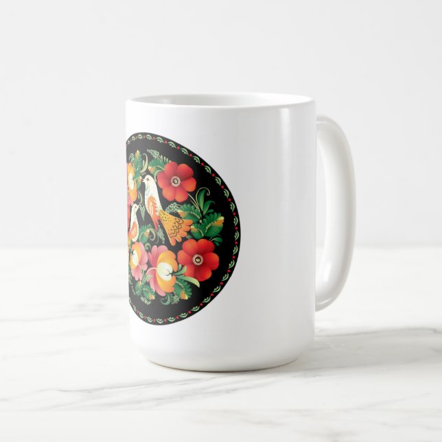 Utsökt folkkonst Fåglar Blommor Vacker dekoration Kaffemugg (Framsida höger)