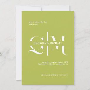 Utsökt Monogram Minimalist Chartreuse Bröllop Inbjudningar