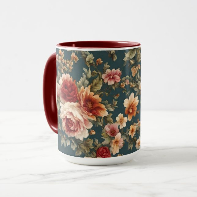 Utsökt Romantic Ro och vackra blommor Mugg (Framsida vänster)