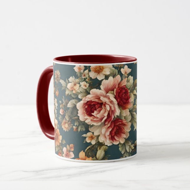 Utsökt Romantic Ro och vackra blommor Mugg (Framsida vänster)