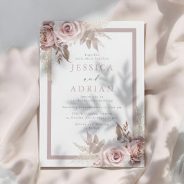 Utsökt Rosa & Ros Blommig Ram Bröllop Inbjudningar