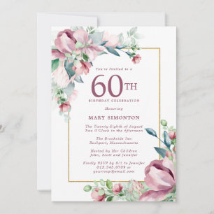 Utsökt rosa rosblomma 60-årsdag inbjudningar