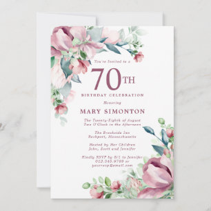 Utsökt rosa rosblomma 70-årsdag inbjudningar