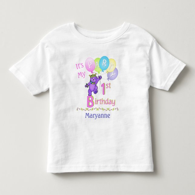 Utsökt Royal Bear 1:a födelsedag Party Tee Shirt (Framsida)