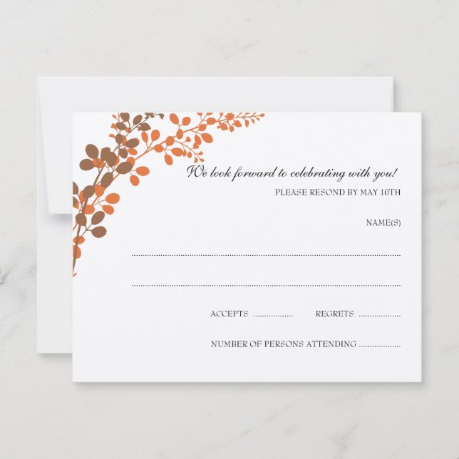 Utsökta vinrankor (brons & orange) RSVP vykort (Framsida)