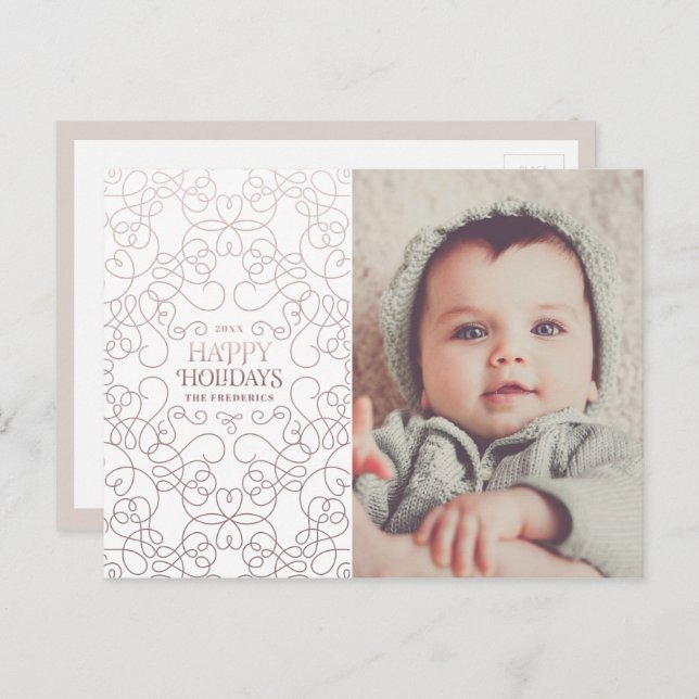 Utsökta virvlar i brons julfirande vykort (Fram/baksida)