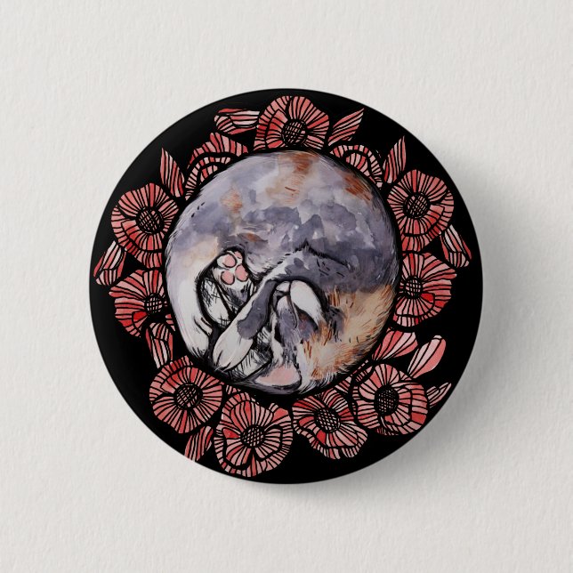 Utspädd Calico Kattunge Red Poppy Flower Cats Knapp (Framsida)