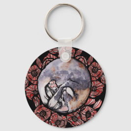 Utspädd Calico Kattunge Red Poppy Flower Cats Nyckelring