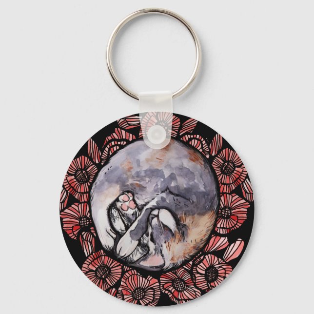 Utspädd Calico Kattunge Red Poppy Flower Cats Nyckelring (Framsida)