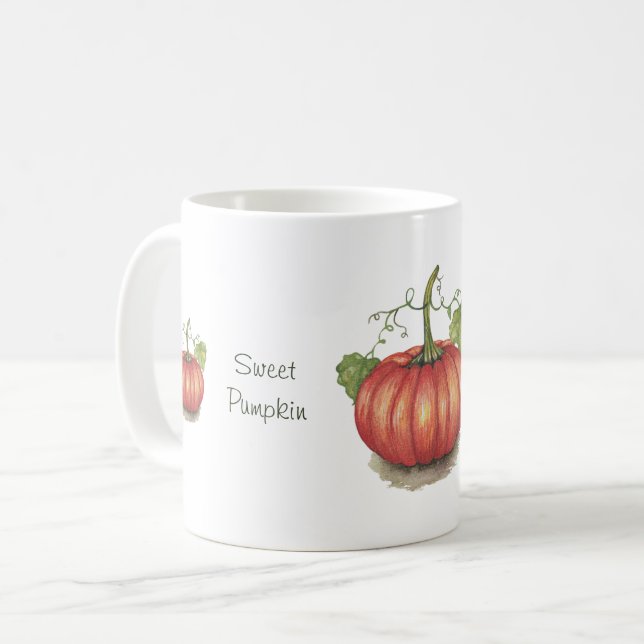 Utspädd pumpa med vindruvor i vattenfärg kaffemugg (Framsida vänster)