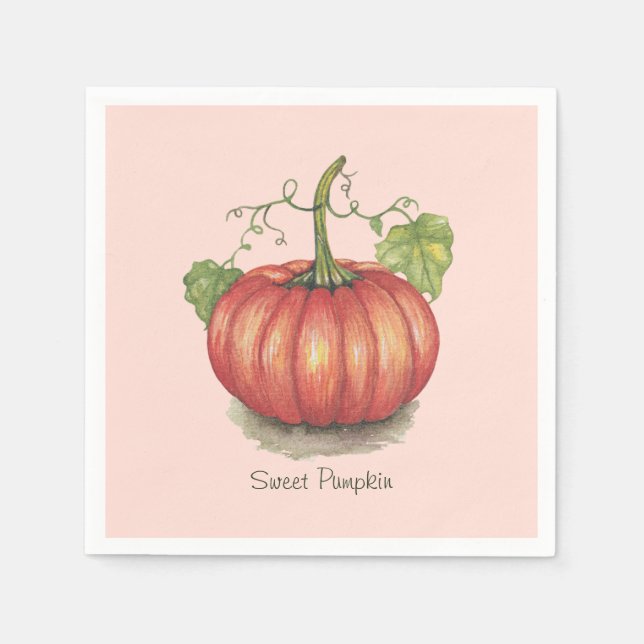 Utspädd pumpa med vindruvor i vattenfärg pappersservett (Framsidan)